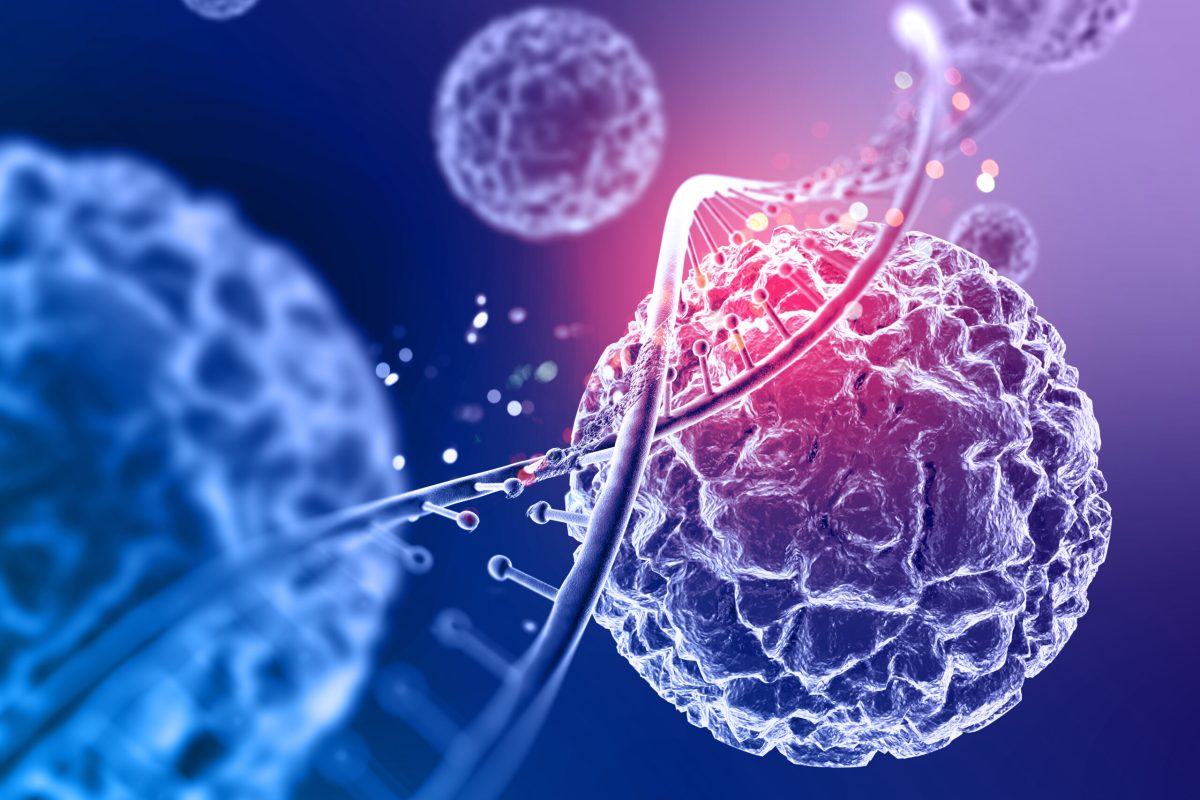 3d render of a medical background with close up of virus cells and DNA strand